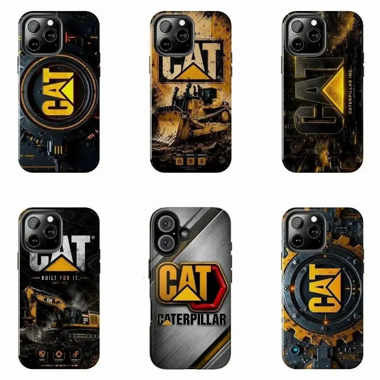 CAT Heavy Equipment Smartphone Case - Caterpillar Industrial Machinery Handheld Cellphone Shell, Compatible with iPhone 11-17 Pro Max/Plus, Samsung Galaxy S23-25 Devices