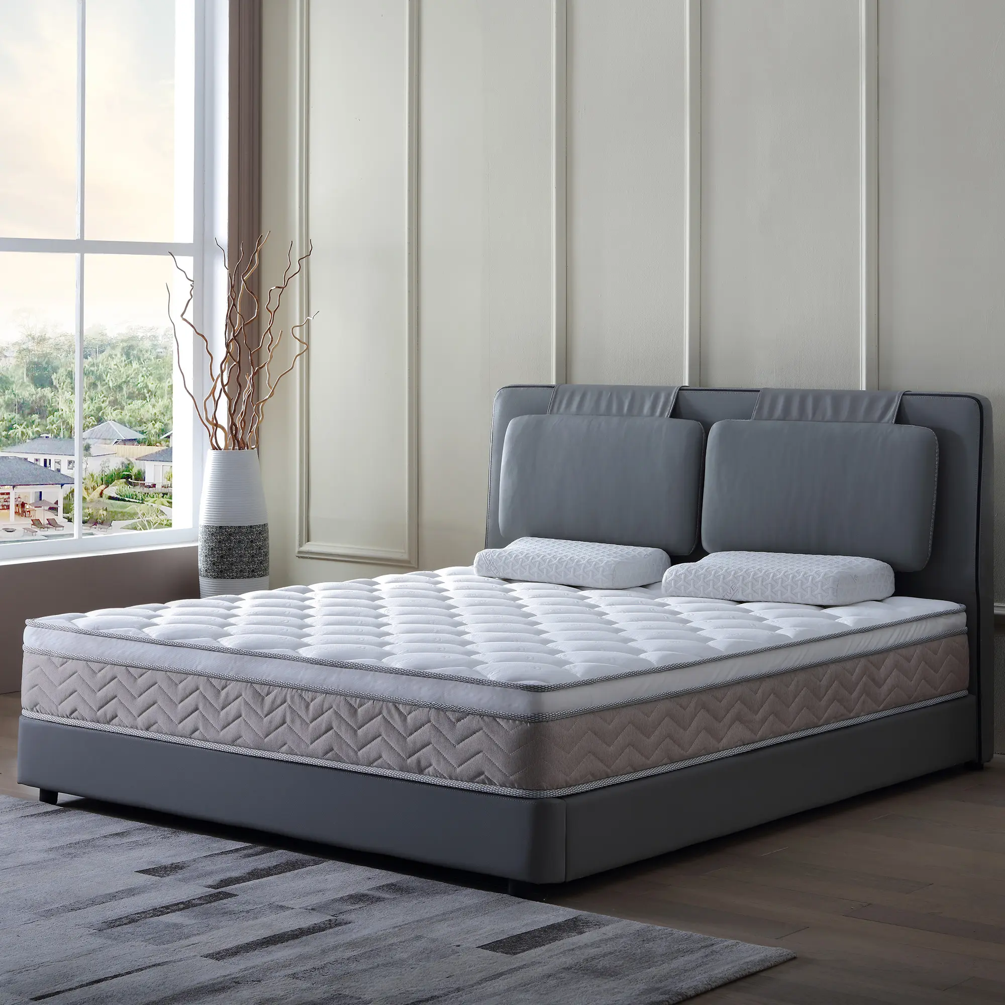 ARCH Queen Size 12 Inch Hybrid Mattress in a Box, Medium Firm Memory Foam and Individually Wrapped Pocket Coil, Pressure Relief, Motion Isolation, Bedroom, Antique Brown+White, Antique Brown+White Color Options, Foam+Spring Material