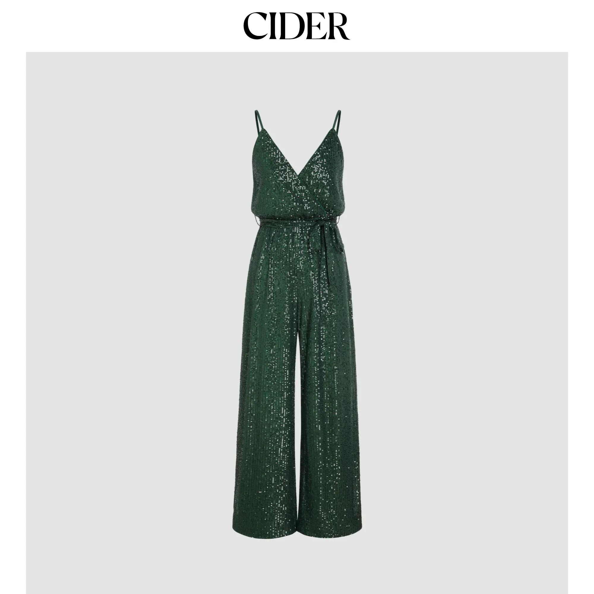 Cider Women's Sequin V-neck Solid Belted Wide Leg Jumpsuit (Sizes 2-26)