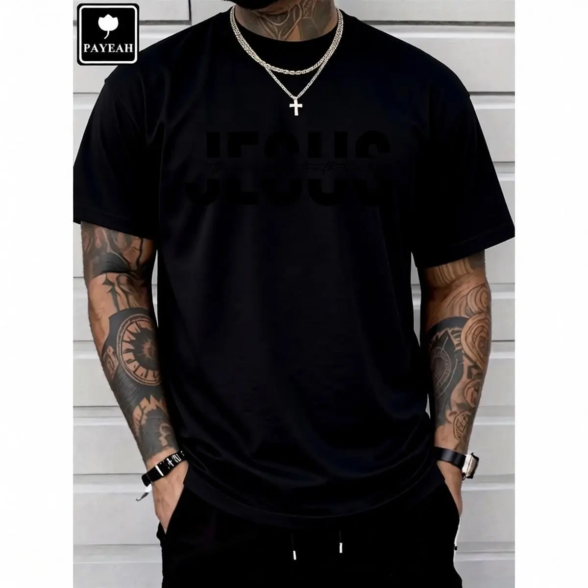 Men's Basic Graphic Tee with 'Jesus Is Forever Enough' Christian Quote, Heavy Cotton Relaxed Fit Custom Tops, Casual Round Neck Shirt, Fashion