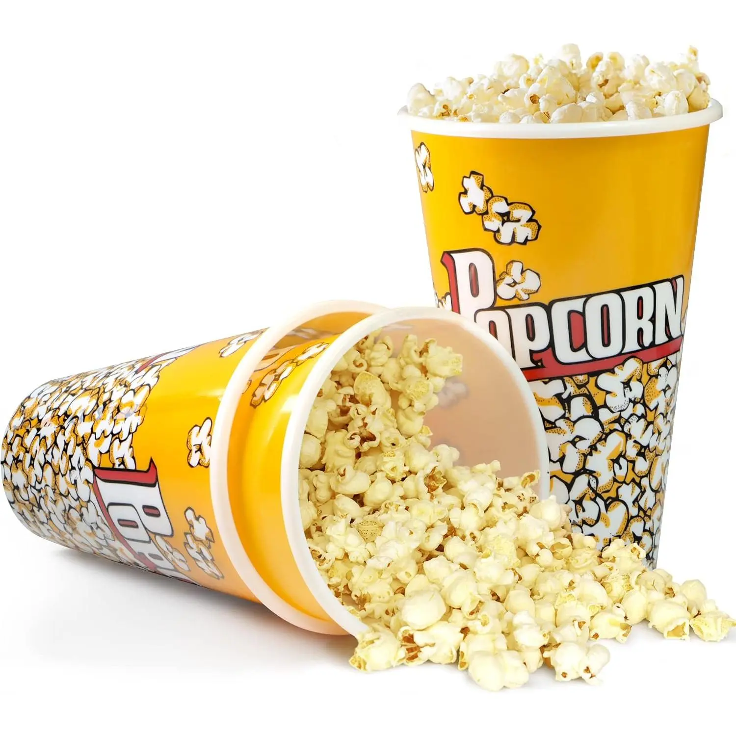 Retro Style Plastic Popcorn Containers for Movie Night - 7" Tall x 4.5" Top Diameter (3 Pack)