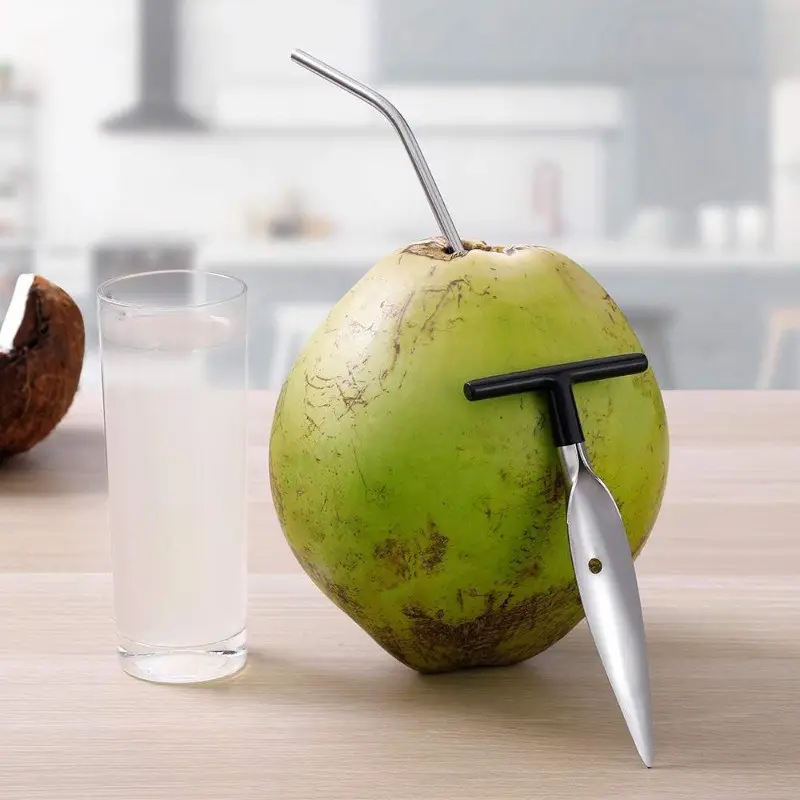 Stainless Steel T-Type Coconut Opener, Portable Coconut Drilling Tool, Home Use Coconut Juice Extractor, Easy-To-Use Coconut Opening Device