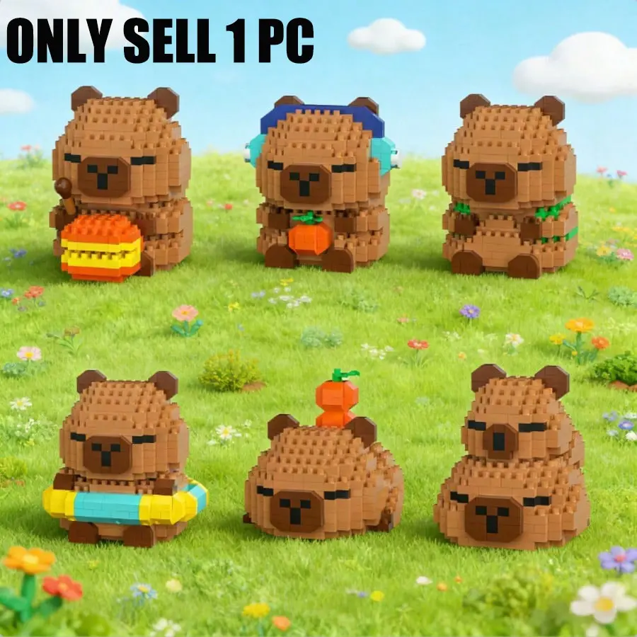 TOOUEE 1 Pack Cute Capybara Micro Building Blocks, 300+ Pcs DIY Animal Set, Stress Relief Desktop Decor & Miniature Collectible Figure, Home Collection Ornament, Birthday Gift, Building Block Sets