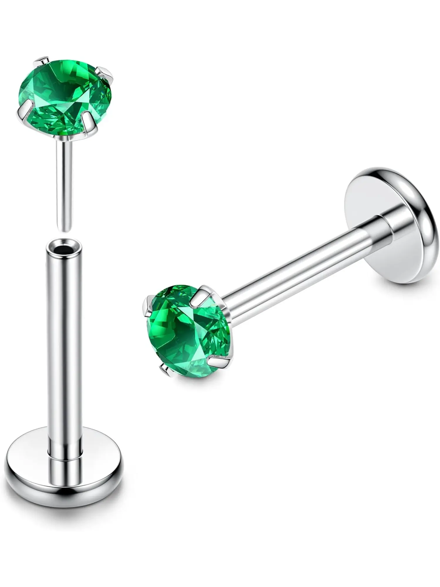 2 Pcs G23 Titanium Labret Studs 16G Threadless Push in Lip Piercing CZ Stud Piercing Jewellery for Tragus Nose Helix Conch Medusa/Lip Labret Helix Tragus Cartilage Earring for Women Men