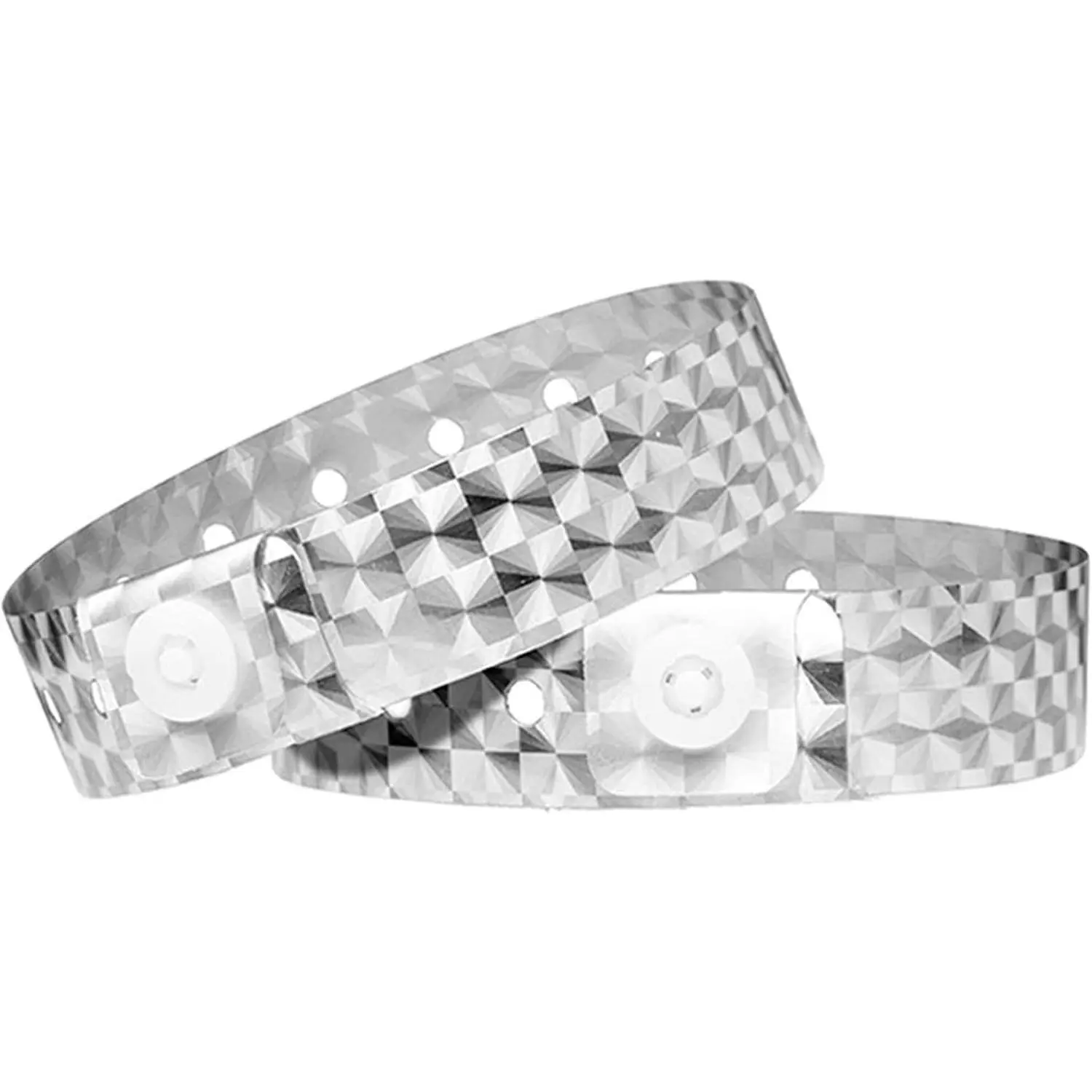 Holographic Plastic Wristbands Silver - 100 Pack Vinyl Wristbands for Events Parties