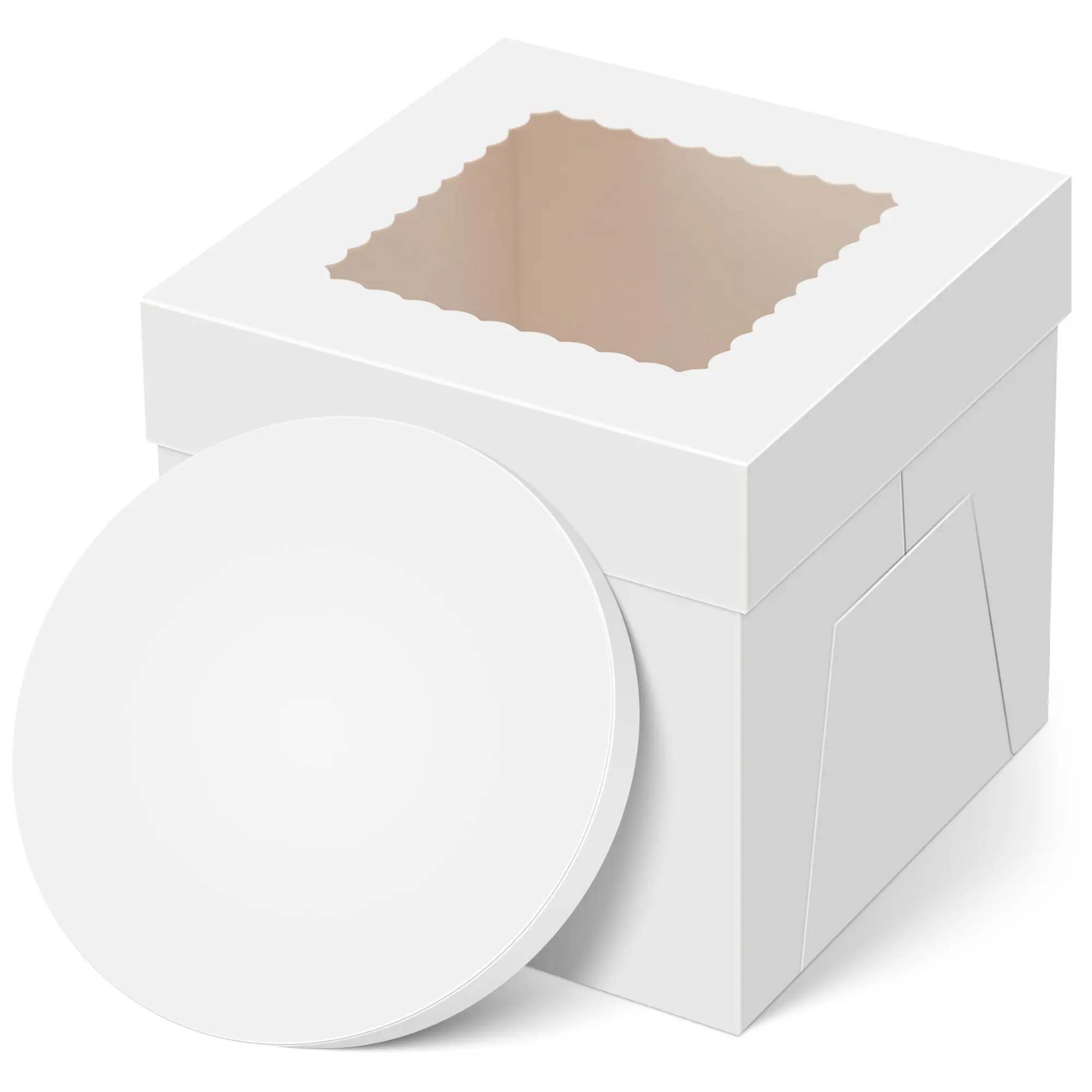 Kootek Cake Box with Board Drum, 8x8x8 Inches Tall Bakery Box with Window, Disposable Cake Container with Lid for Multi-Layer Cake, Cake Decorating, Wedding, Birthday, Party