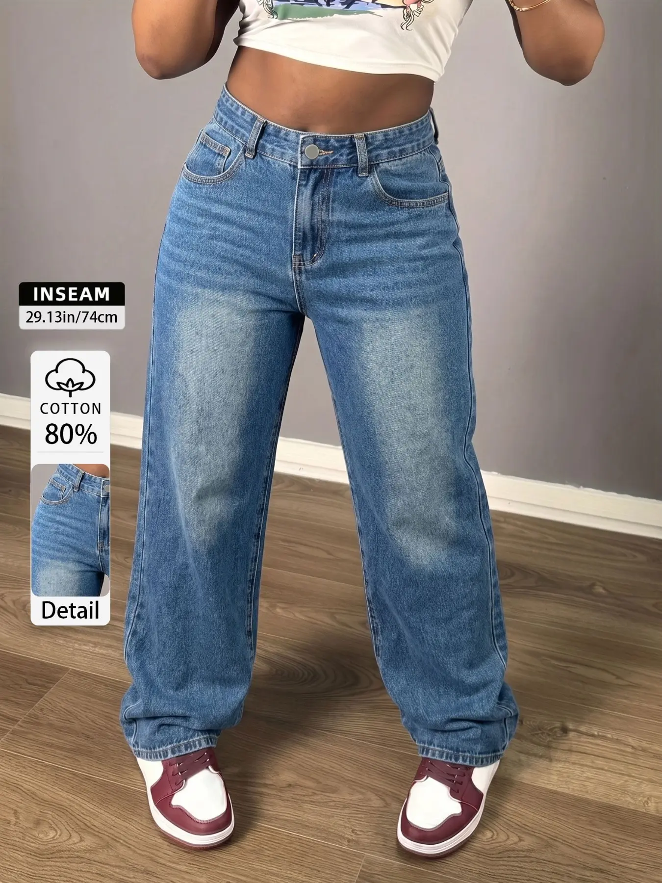 High Waisted Baggy Wide Leg Jeans, Distressed Moto Wash & Whiskering, Slimming Denim Pants for Latina, Party, Quinceañera, Club, Noche de Fiesta, Vacation & All Seasons Streetwear