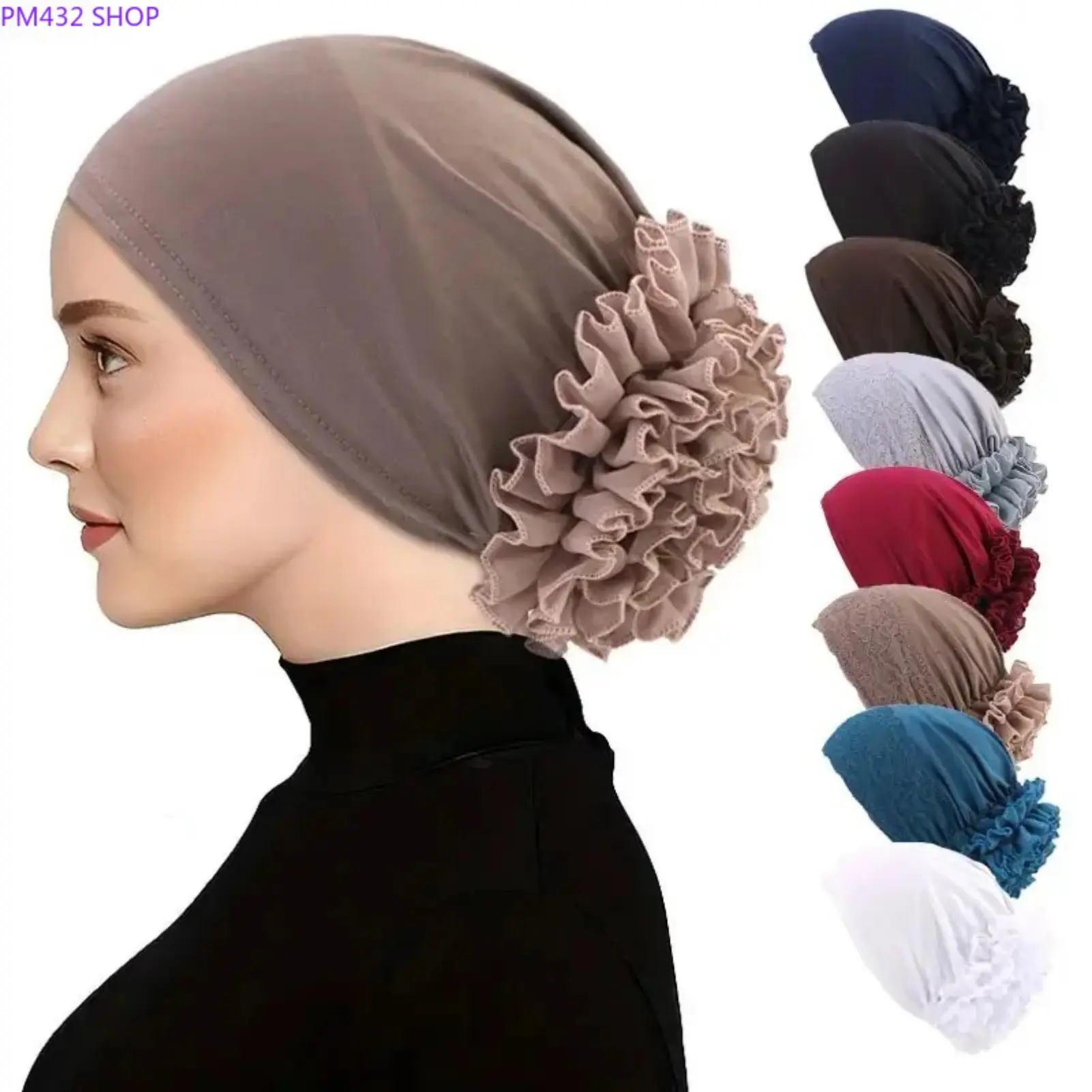 3-Pack Ruffled Hijab Undercap, Stretchy Chiffon Hijab Cap, Breathable Women's Head Wrap for Modest Fashion and Everyday Wear