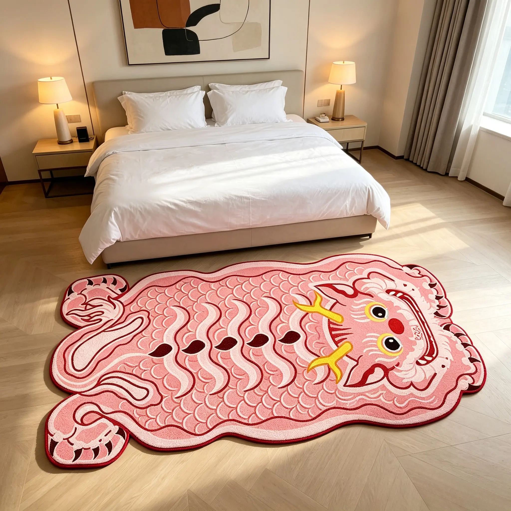 American Retro Cartoon Dragon Print Living Room Rug, Fashion Street Style Creative Design, Non-Slip, Easy Clean