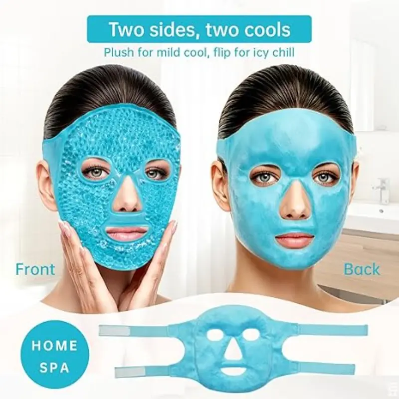 Reusable Ice Hot Facial Cold Pack, Gel Pad for Swollen Eyes and Puffiness, Face Therapy Cooling Mask for Home Office Travel Gym Hotel Dorm