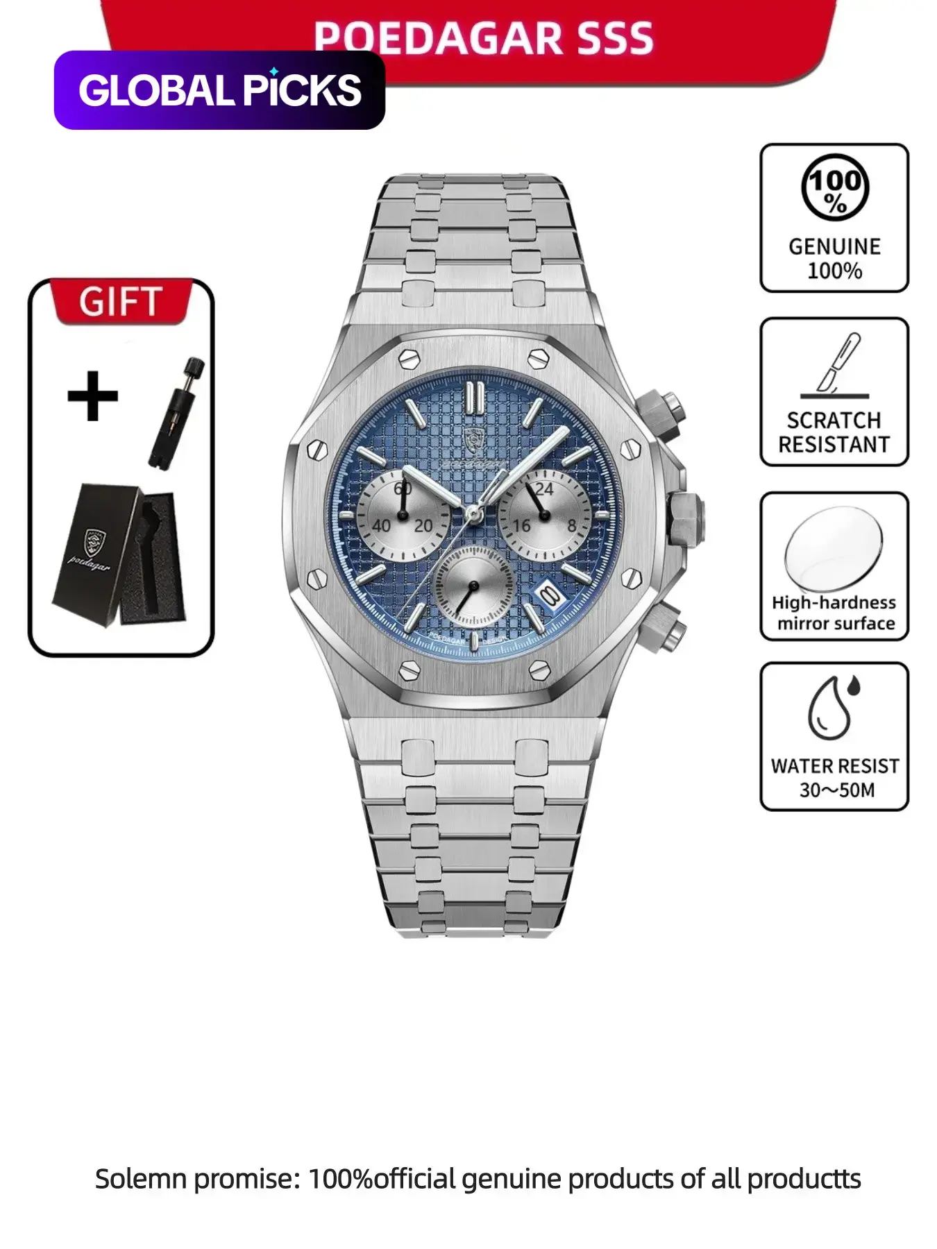 Men's Business Fashion Round Dial Quartz Watch, Fashion Waterproof & Luminous Analog Watch with Date Feature, Trendy All-match & Exquisite Watch for Birthday Gift with Box, Business Fashion Watches