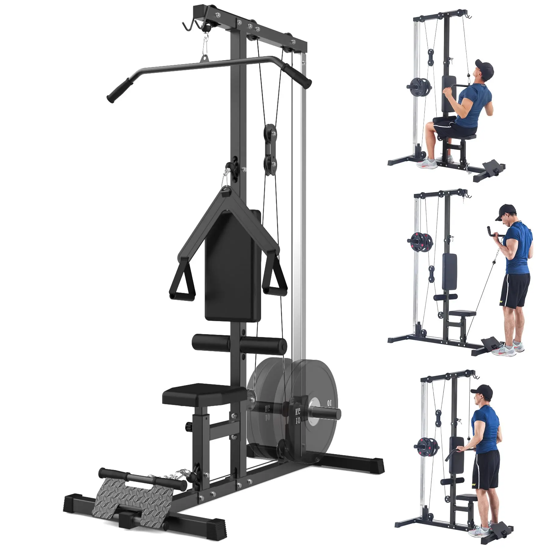 LAT Pulldown Cable Crossover Machine with Durable Carbon-Steel Frame and Red Attachments Designed for Effective Home Gym Fitness Workouts