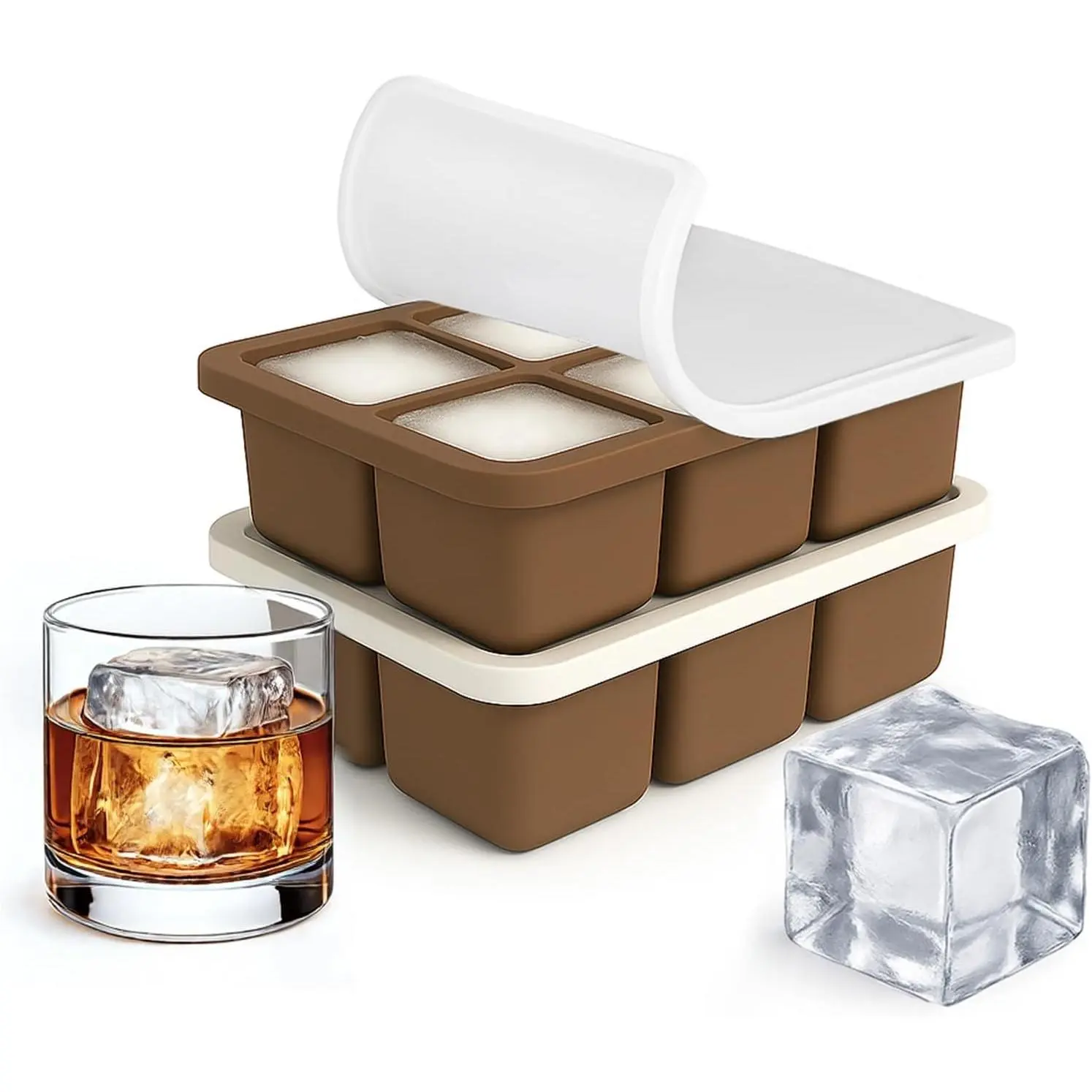Large   Trays 2 Pack 2 Inch Square Ice Molds with Removable Lid Easy Release  Big  Tray for   Old Fashioned Freezer Safe Stackable Design (Black)