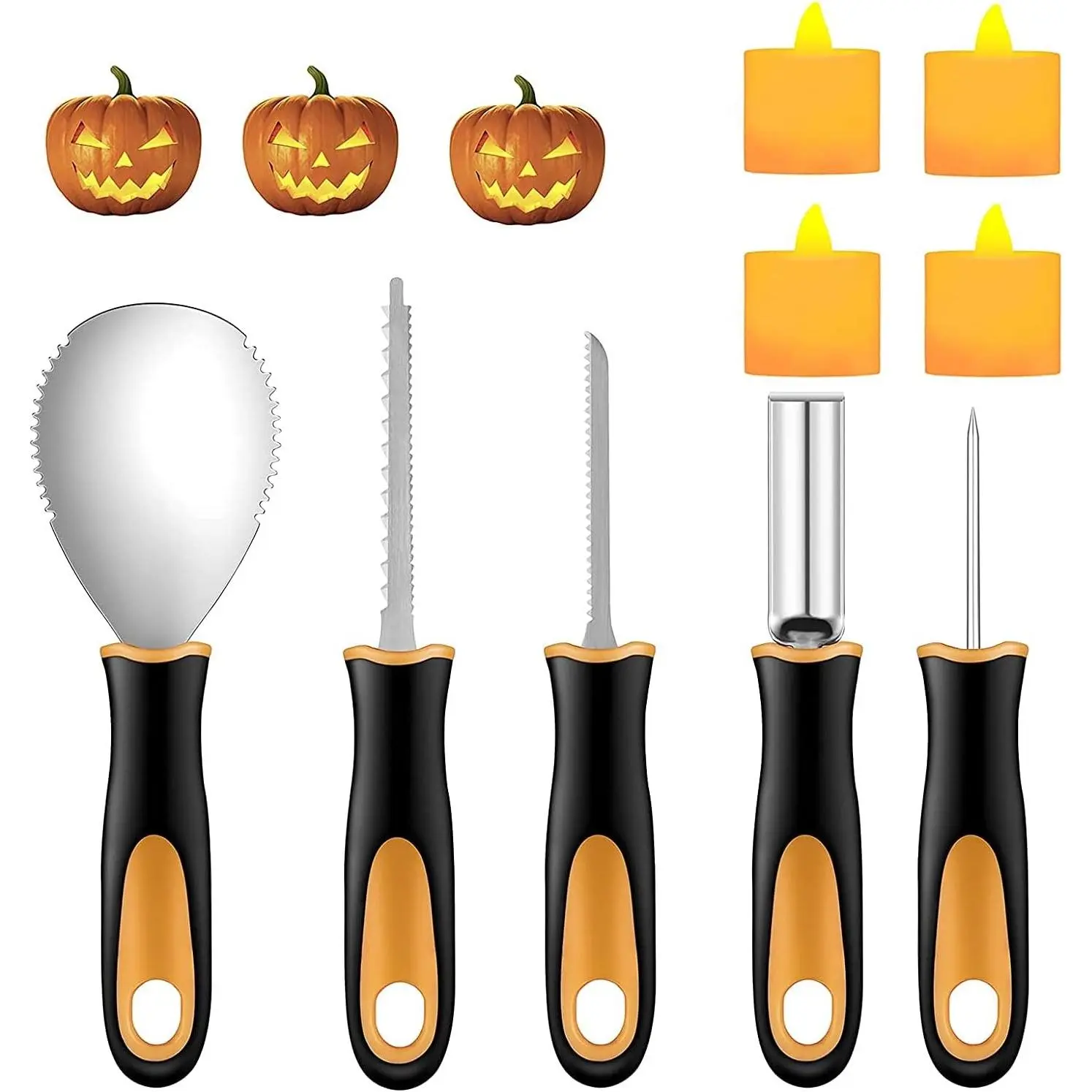 Yixiang Halloween Pumpkin Carving Kit, 5Pcs Heavy Duty Stainless Steel Pumpkin Carving Tools Set