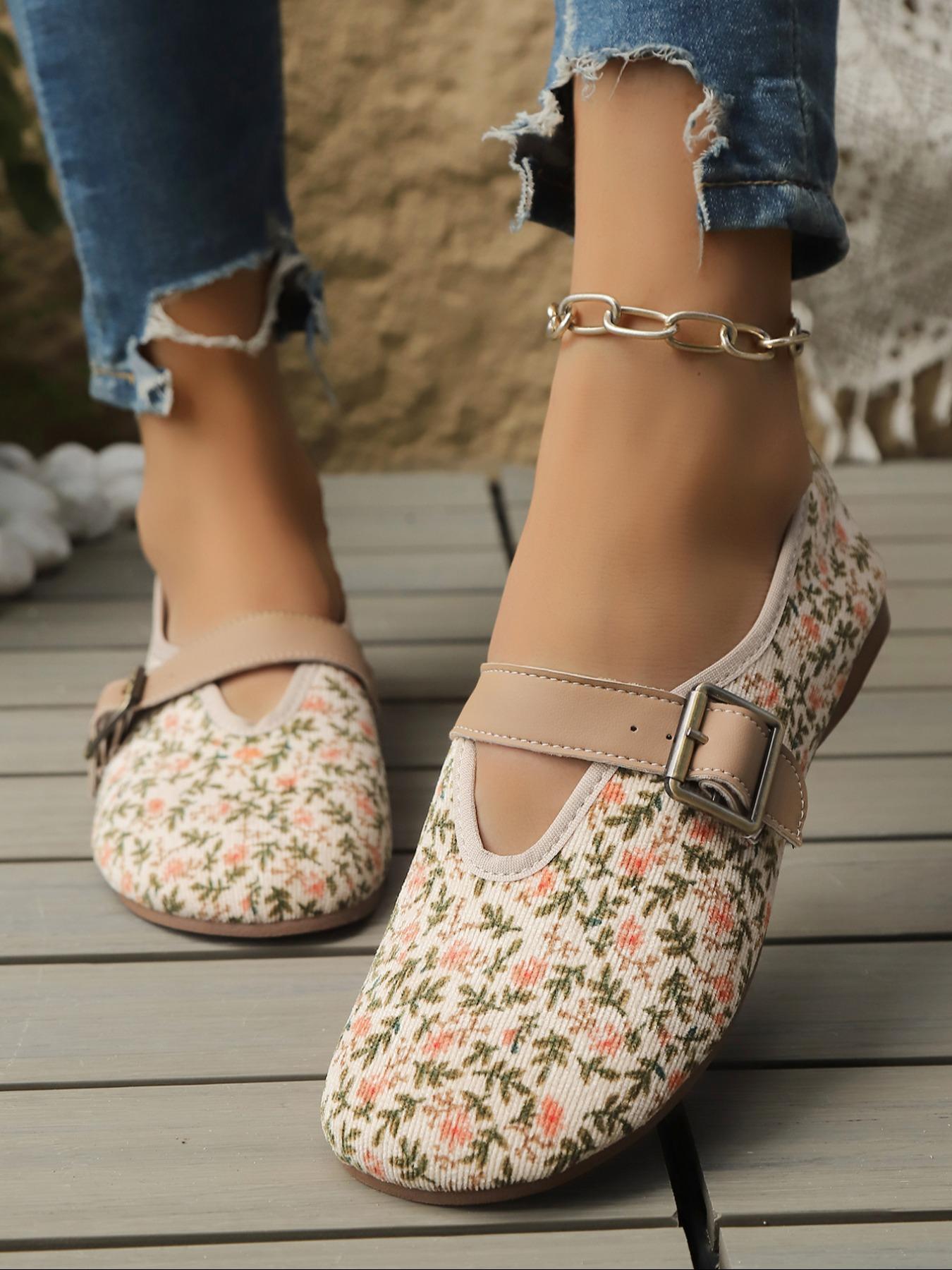 Women's Floral Flat Shoes, Soft Sole Flats, Fashionable Flats, Breathable Closed-Toe Slip-Ons for Summer, Casual and Stylish Daily Footwear for Women