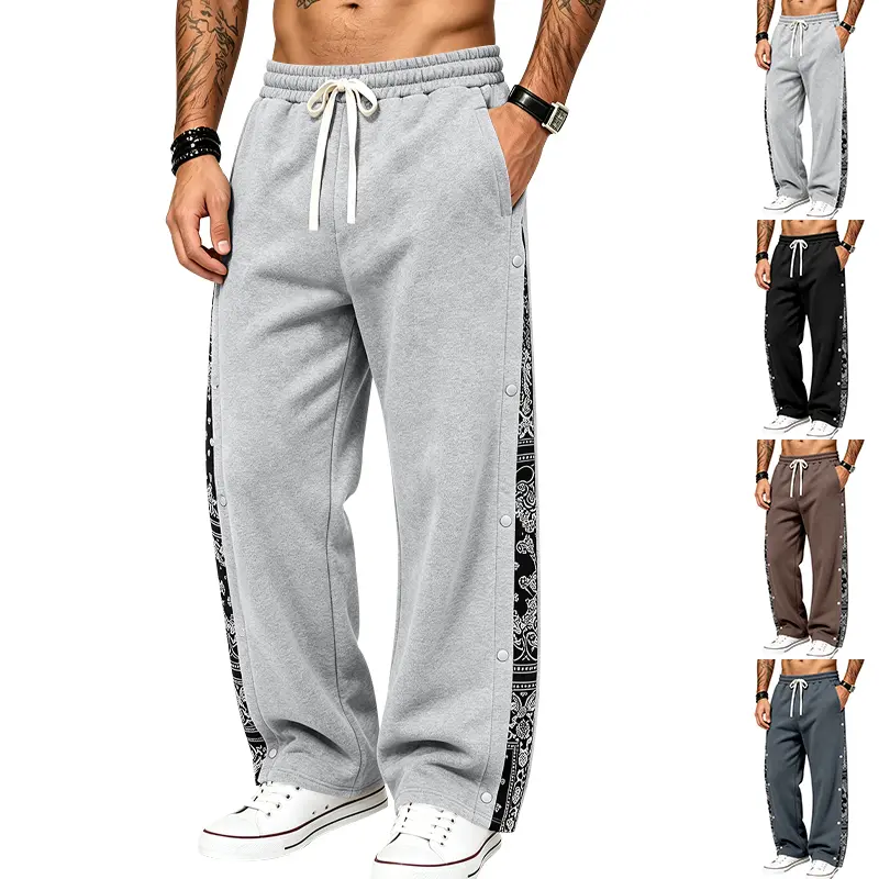 Men’s Wide Leg Pants, Streetwear Baggy Pants with Side Snap Button Detail, Loose Fit Casual Hip Hop Trousers for Men, Trendy Oversized Fashion Pants, Comfortable Daily Wear Pants for Skateboarding, Travel, Party and Urban Street Style