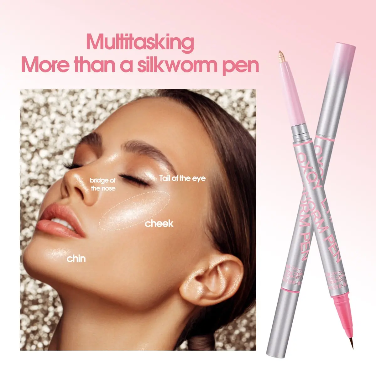 2-Color Meniscus Double Head Sleeper Silkworm Pen, Waterproof Non-Fading, Highlights to Lighten Shadows, Under-Eye Makeup Tool