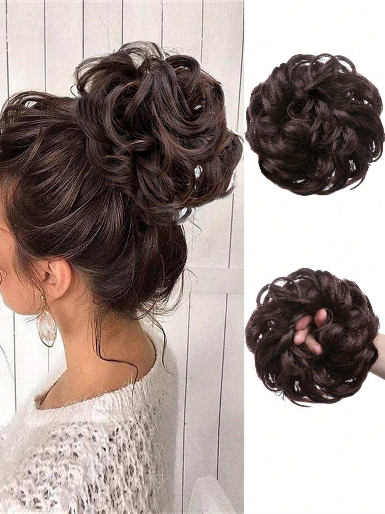 Women's Wavy Clip-In Hair Extensions, Synthetic Ponytail Pieces, Thick High Bun Hairstyle, Daily & Party Use, Adds Volume & Depth, Synthetic Soft Hairpieces