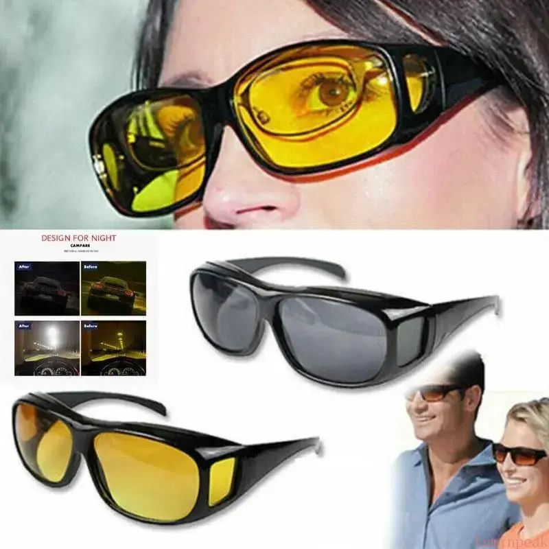 Unisex 2-Pair Oversized Fit-Over Aviator Sunglasses - Comfortable Fit, Anti-Refl., 1 Black Day Use + 1 Yellow Night Vision Lenses for Driving (Sports & Outdoor Leisure Equipment), Wraparound, Low-Light Conditions, Uv400, Enhanced Visibility, Universal Fit