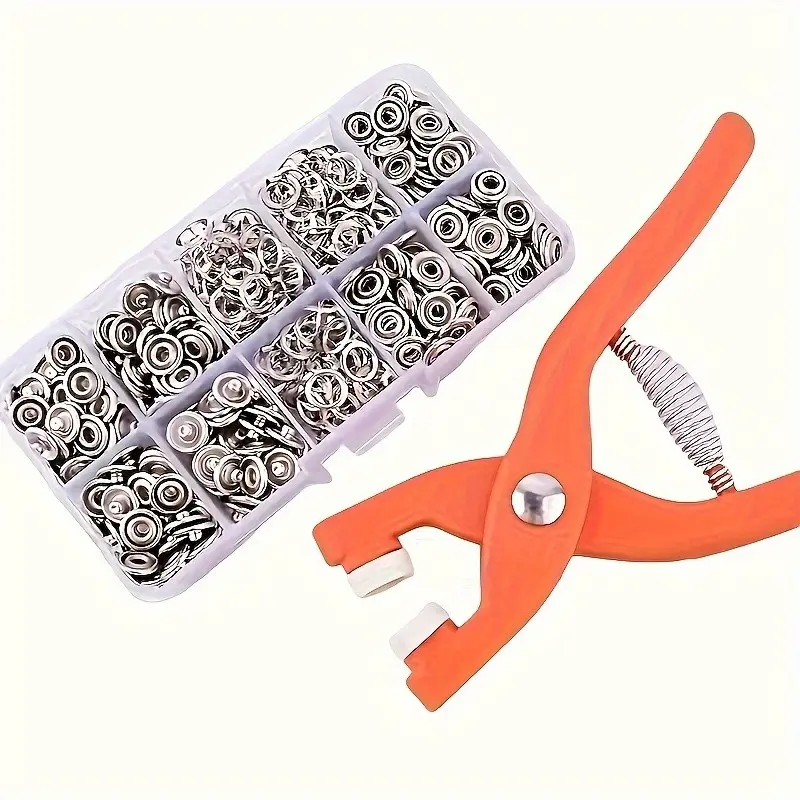 Metal Five Prong Snap Buttons Kit with Fastener Pliers, No Sew Press Studs Snaps Set, DIY Clothing Repair Tool for Baby Bibs, Clothes, Bags, Fabric Crafts