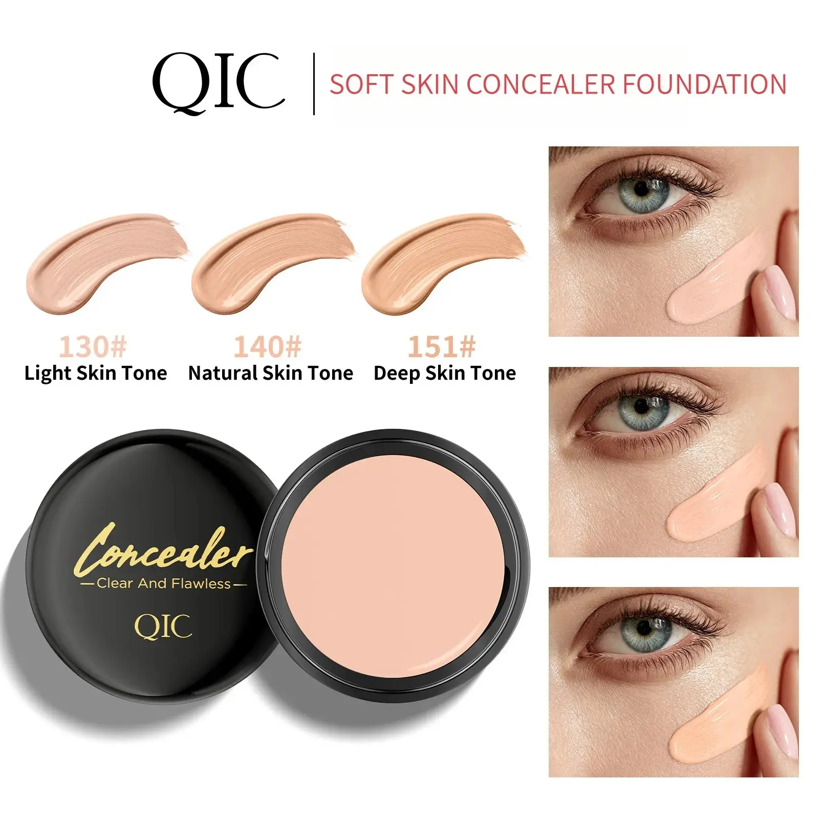 QIC Full Coverage Cream Concealer & Foundation Stick, Soft Blur Liquid-to-Powder Formula, Long-Wearing Waterproof Color Corrector for Dark Circles, Acne Scars, Pores  & Tattoo, Seamless Second Skin Finish