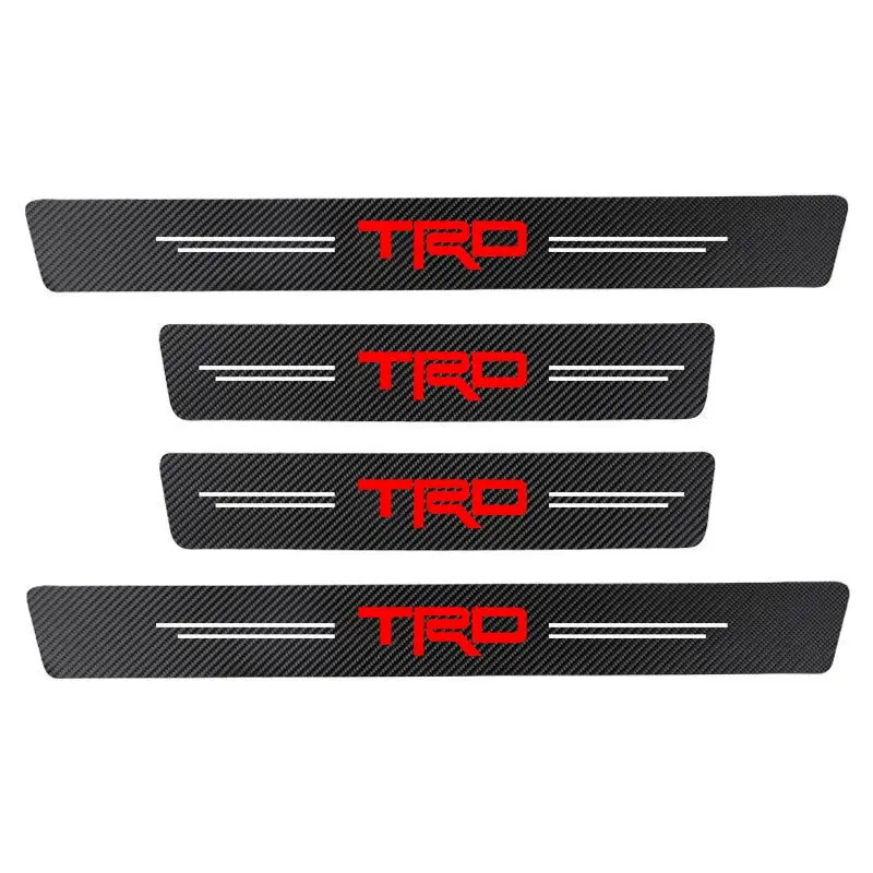 4PCS Carbon Fiber Car Door Sill Strip Protector Stickers for Toyota TRD RAV4 CH-R 4Runner Tundra Tacoma Auto Styling Accessories Car Door Trim Sticker Automotive Decals