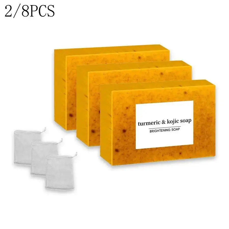 2-8PCS Lemon Turmeric Kojic Acid Soap Bar – Dark Spot Remover for Face & Body | Brightening Turmeric Kojic Soap for Glowin Acne Cleansing