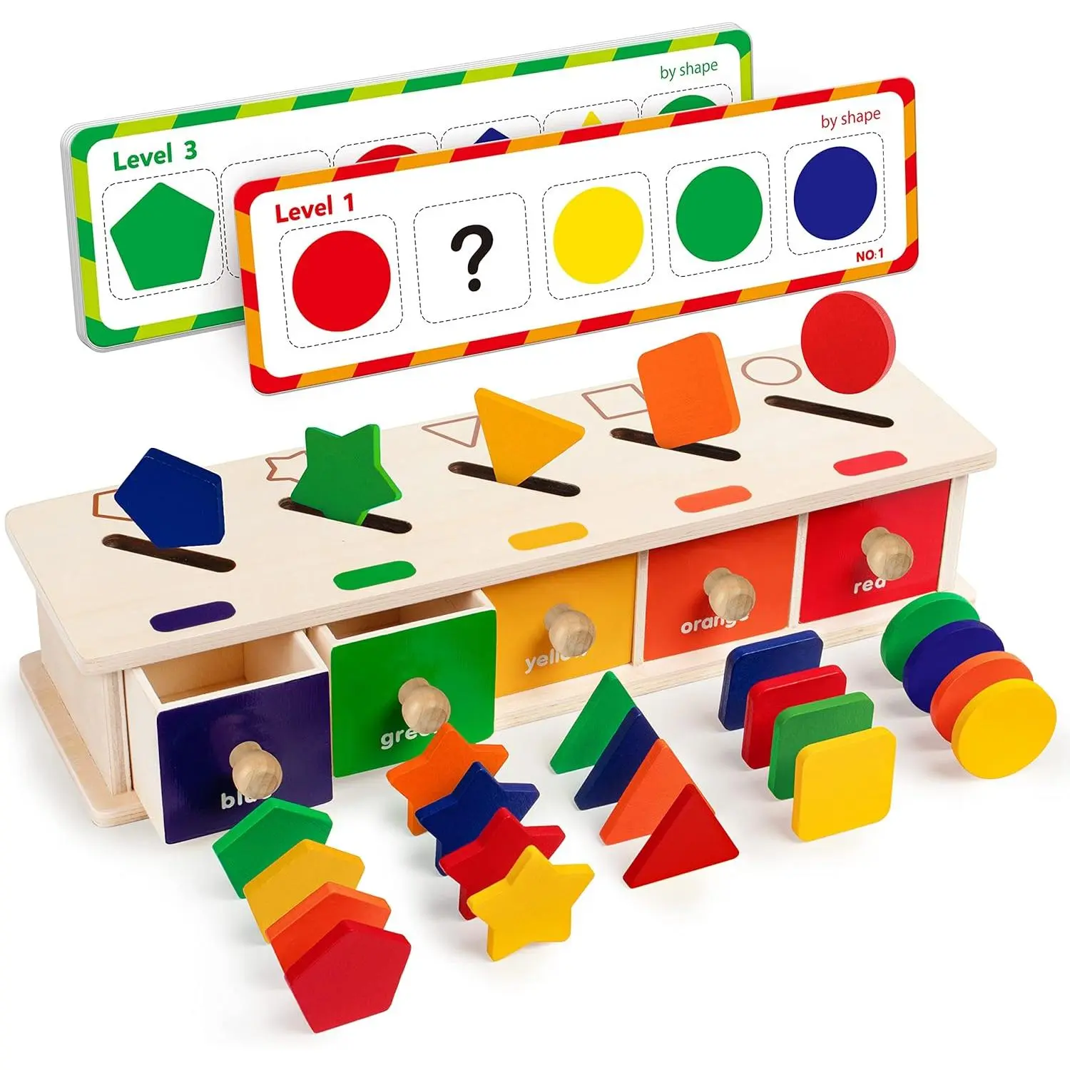 Montessori Toys Wooden Color Shape Sorting Box Game Geometric Matching Blocks Early Learning Educational Toy Gift for 3 4 5 Year-Old Baby Toddlersfidget toys