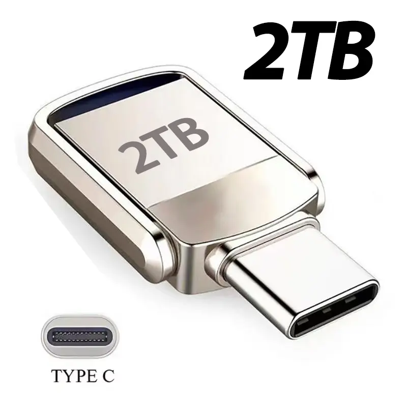 2TB & 1TB Metal Flash Drive, USB3.2 Fast Copy Ultra Speed Type-C Memory Stick, 69*19*5.5mm Waterproof Portable SSD Storage, Tech Gadgets for PC/Vista/Phone Data Transfer, Fast Transmission
