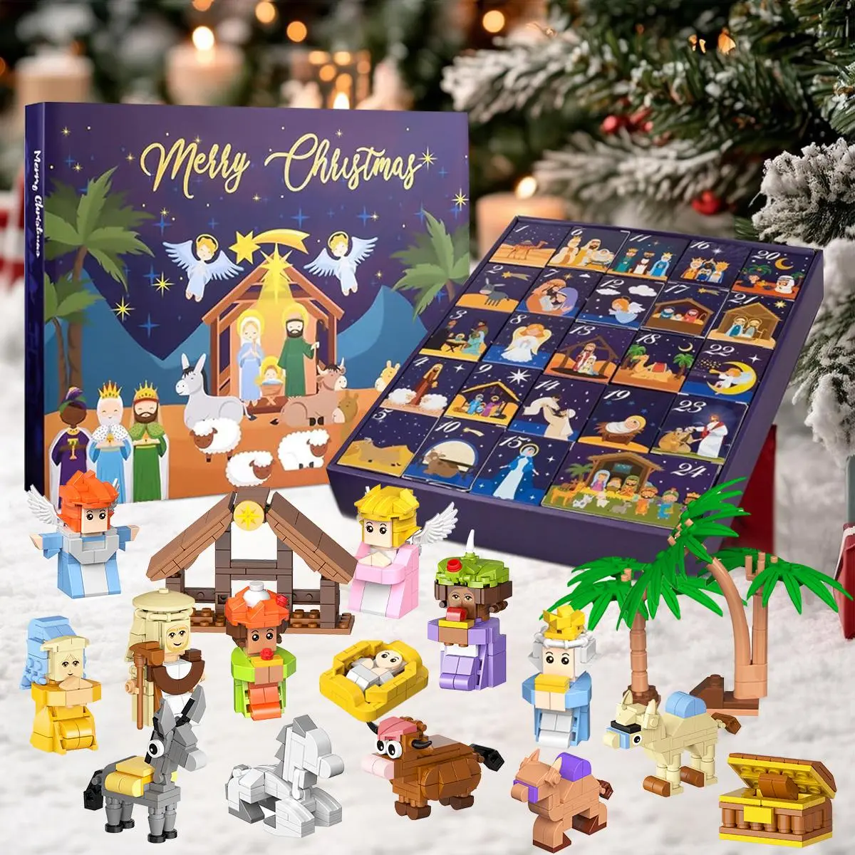Nativity Advent Calendar 2026 – 24 Days Building Block Set, Christmas Story Scene with Jesus Mary Wise Men, Educational Religious Countdown Calendar for Kids Teens, Faith Based Holiday Gift