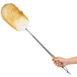 Lambswool Feather Duster 31-88 Inch, Anti-Static Wool Duster for Cleaning with Stainless Steel Pole - Ideal for High Ceilings, Fans, Interior & Roof (Yellow & White)