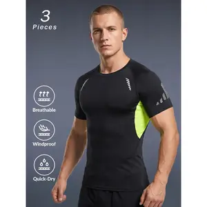 Men's Fashion Print Raglan Short Sleeve T-Shirt, Breathable Quick-Dry Workout Tee, Training Top, Running Shirt, Compression Garment