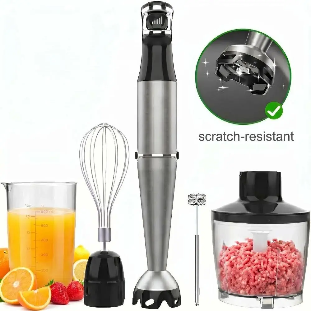 1100W Power Corded Handheld Immersion Blender - 5-in-1 Stick Shape Multi-Use Tools Set with Chopper, Whisk, Frother, Trigger Variable Speed for Soup, Baby Food