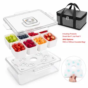 Chilled Snackle Box Insulated Container with Reusable Ice Pack, 8 Divided Compartment Snack Cooler Bag, Beach & Road Trip Essential Accessory, Maintains Cool Temperature for Fruits, Vegetables and Snacks at Parties & Travel Outings