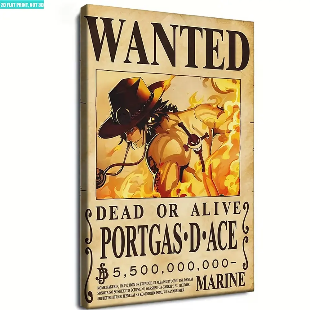Framed Canvas Wall Art Print - 1 Piece Portgas D Ace Wanted Poster, Decorative Home Decor for Anime Fans Kitchen Paintings church unique art decoration