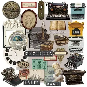 Junk Journal Items Kit Pre Cut Paper Cards Cutout Cardstock Art Aesthetic Decor Hollow Out Craft  Small Embellishments Supplies for Adults Scrapbook Pack (Typewriter)