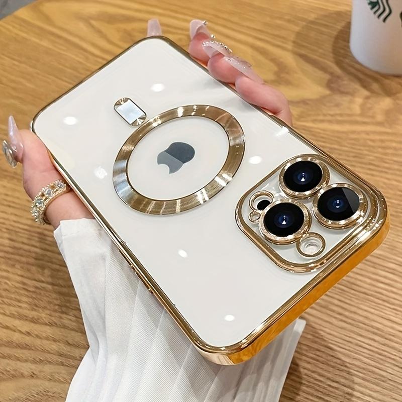 Magnetic Electroplated Protective Casing for iPhone 11/12/13/14/15/16/17 Pro Max/Plus, Transparent Soft Slim Shockproof Cover with Lens-Safe Glass Camera Protection & MagSafe-Compatible Wireless Charging Support, Smartphone, Handheld