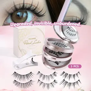 MAANGE 3 Pairs Magnetic Lashes, 3 Styles D Curl Invisible False Eyelashes, No Glue with Applicator, Lightweight & Reusable, Natural Wispy Effect, Easy for Beginners