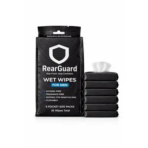 2026 RearGuard Pocket-Size Discreet Wet Toilet Paper Wipes for Men -  Surface,  for Open Office or Travel, Unscented, Gentle, -Free, Dispersible - 6 Packs of 6 ( 36 Wipes)