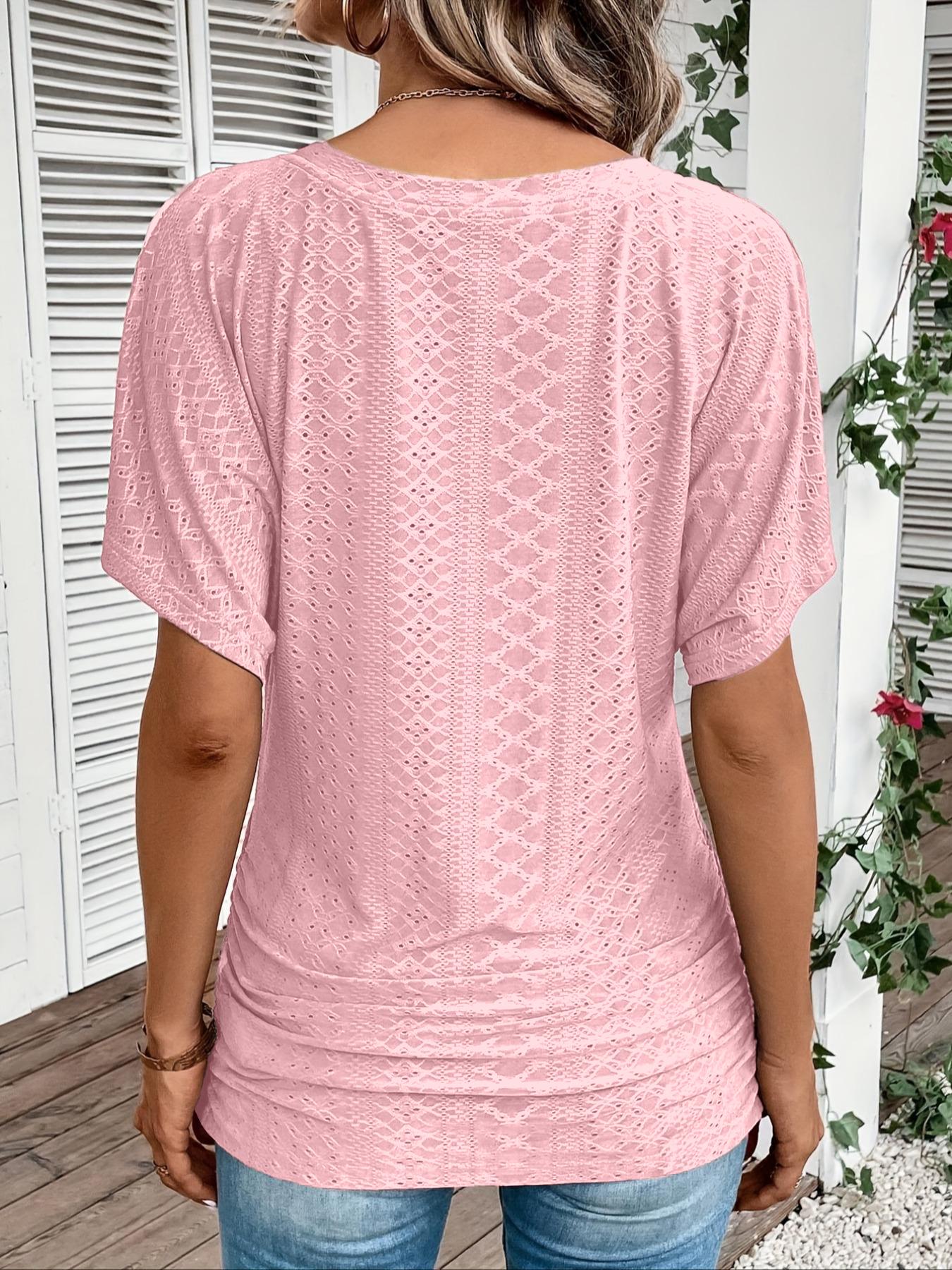 Women's Plain V Neck Tee, Casual Short Sleeve T-Shirt for Daily Wear, Ladies Clothes for Summer