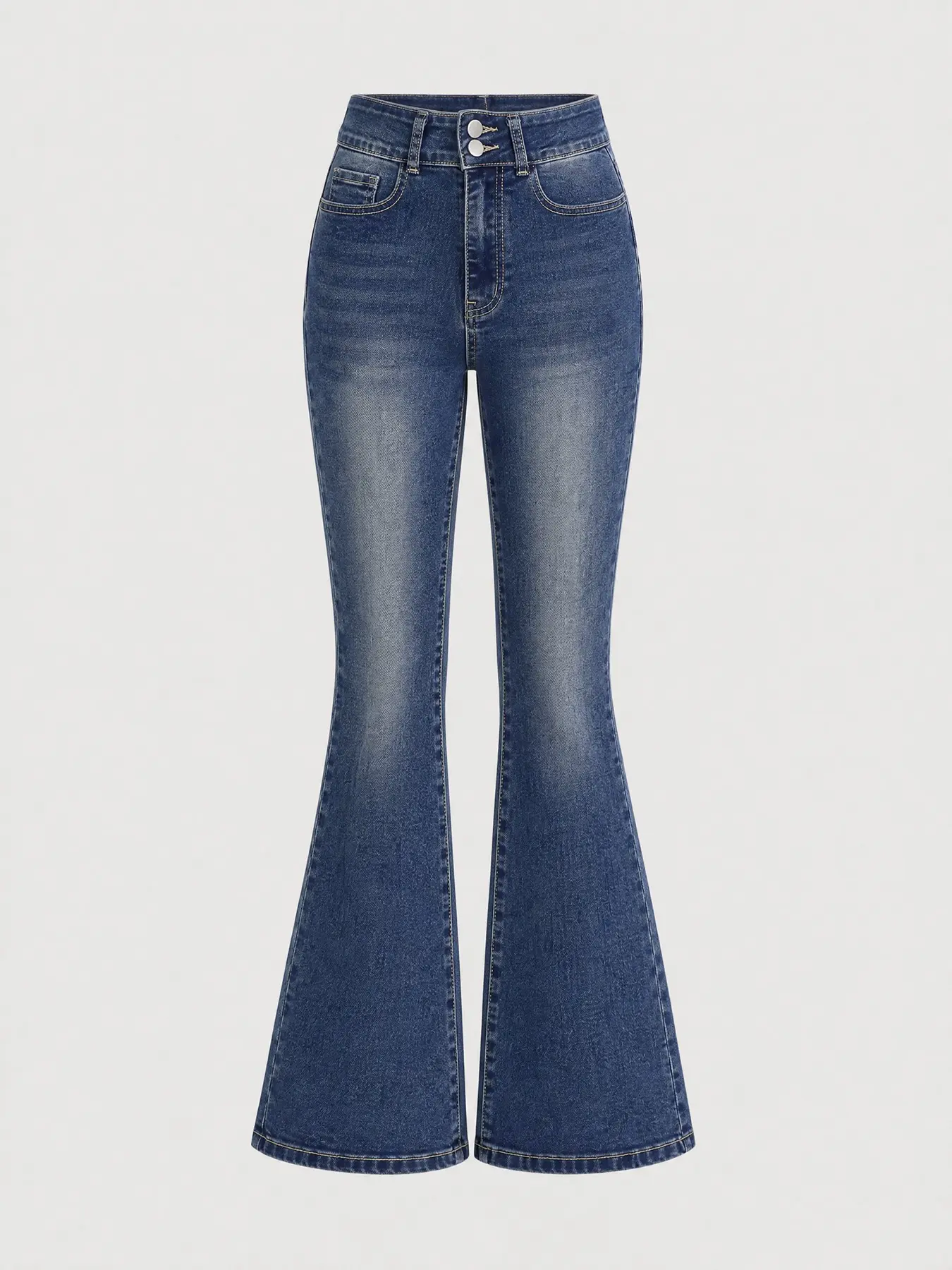 Women's High-Waisted Micro Flare Jeans, Vintage Washed, Slim-Fitting, Casual Style, All Seasons, Plain Surface, Unlined