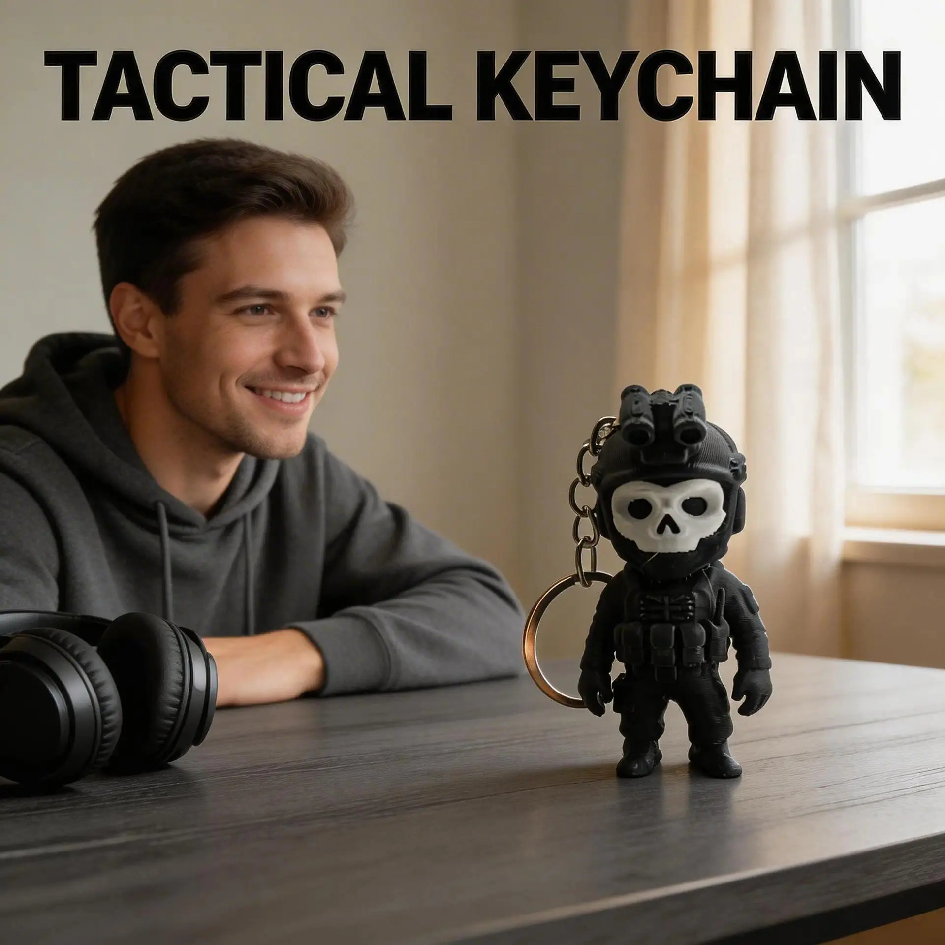 2026 new hot item 3D Printed Ghost Call of Duty Keychain with O-Shaped Buckle Backpack Accessory Key Chain Anime Keychain Accessories Key Rings