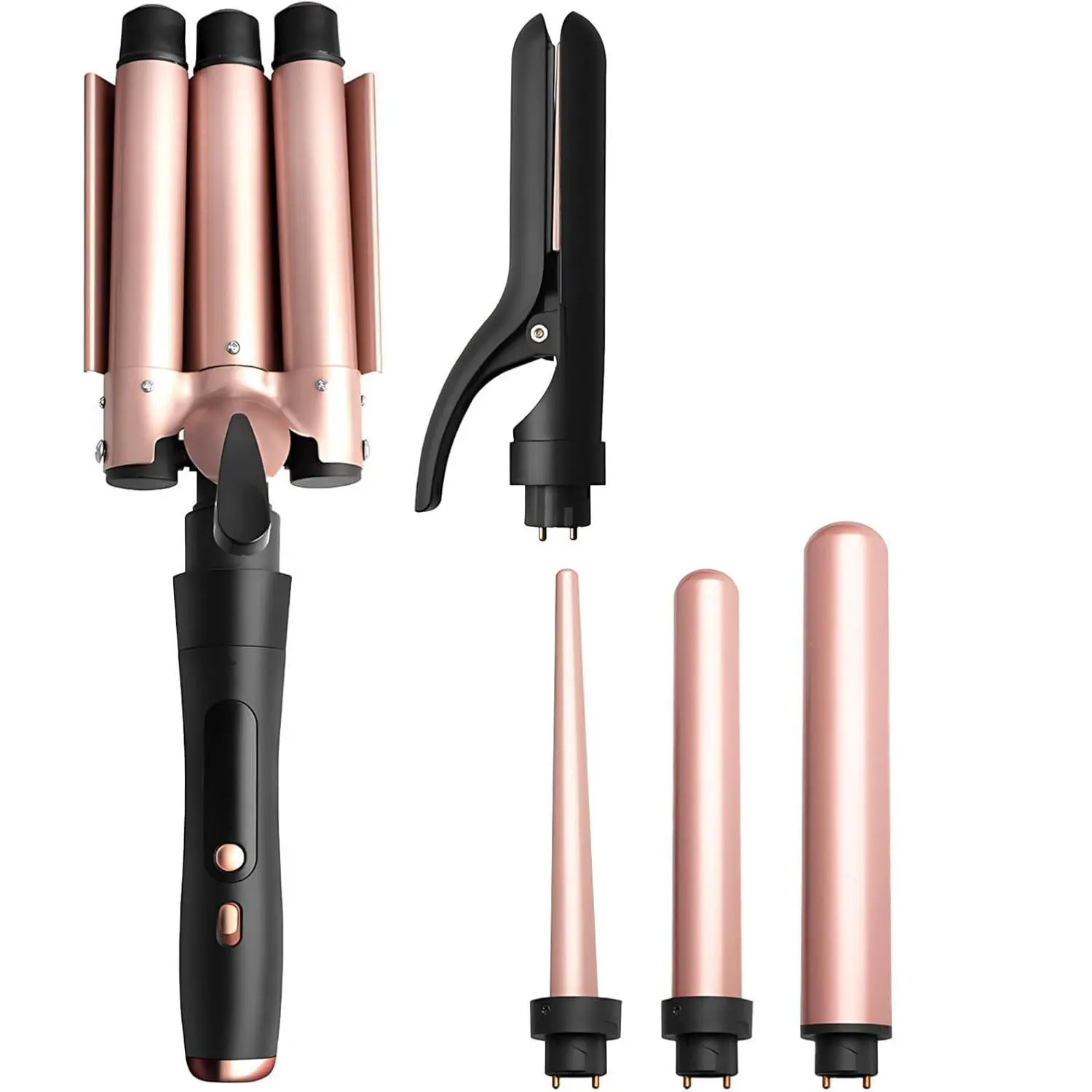 5 in 1 Curling Wand Set, Three Barrel Curling Iron Set with 3 Barrel Curling Iron and 3 Interchangeable Ceramic Curling Wand(0.35-1.25), Fast Heating, Include Glove & 2 Clips