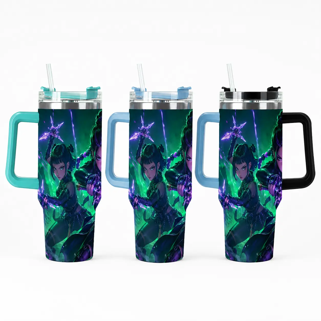 40 oz Portable Anime Stainless Steel Insulated Tumbler with Handle and Straw – Reusable Water Travel Cup for Commute & Gym