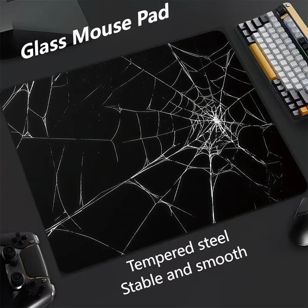 Spider Web Pattern Glass Mouse Pad, Ultra Smooth Tempered Glass Mousepad, Large Size Gaming Mouse Pad, Ideal for Esports and Office Use