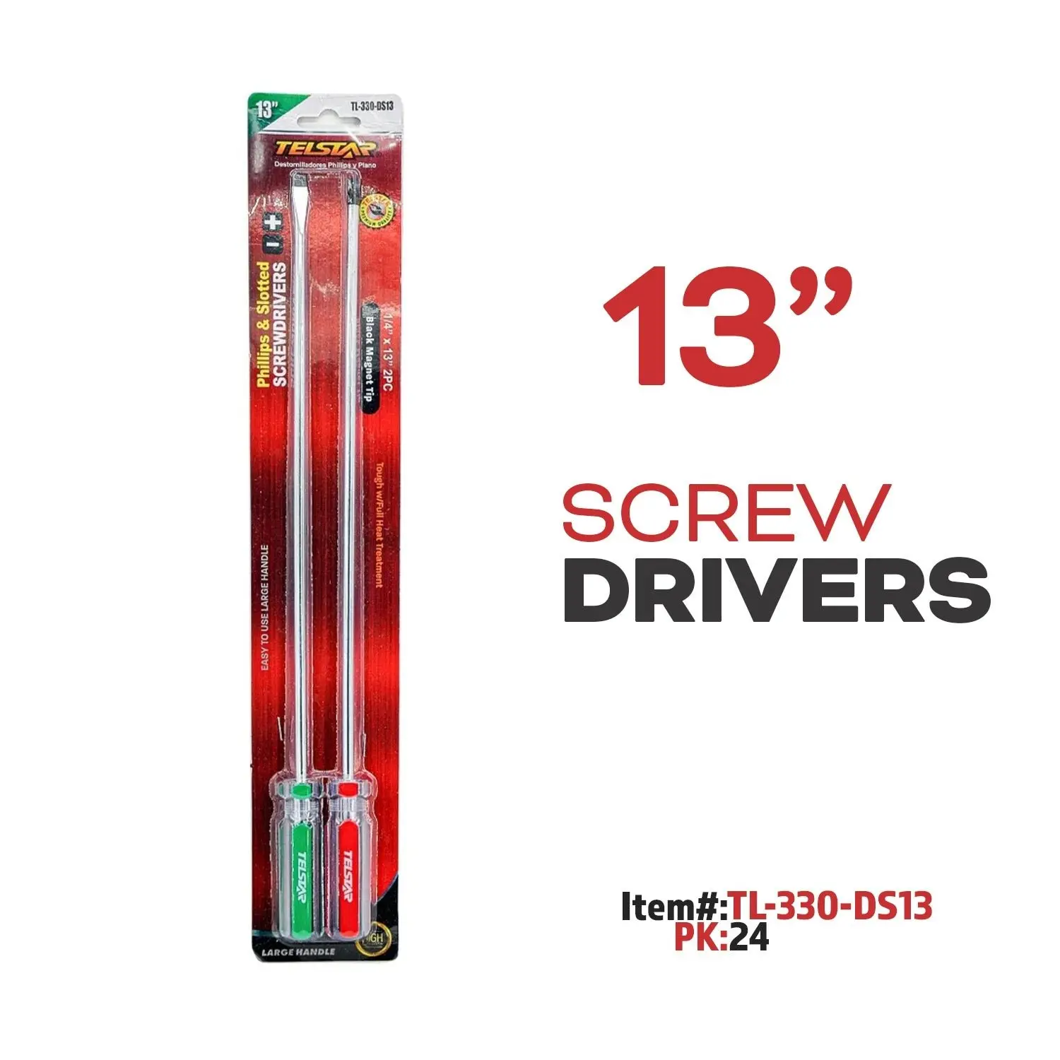 2 long-handled screwdrivers, 6mm x 13 inches, handle size: 24x90c
