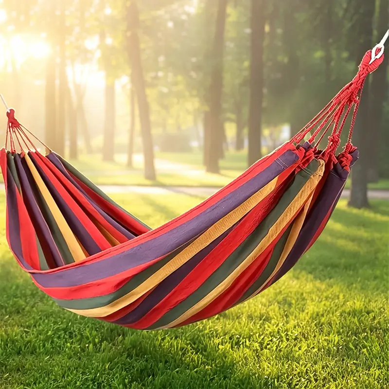 Striped Cotton Hammock Featuring a Storage Bag And Wider Straps, Perfect for Both And Outdoor Use, Essential for Camping in The Yard!Made from Comfortable And Breathable Cotton Fabric, It Has a Safer Anti-Roll Design, Strong Load Capacity