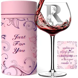 Personalized Monogram Gifts for Women - Customized Initial A-Z Wine Glass, Unique Birthday Wine Gifts for Friend, Her, Mom, Wife, Sister, Daughter - 16oz Elegant Custom Stemmed Glassware (Letter R)