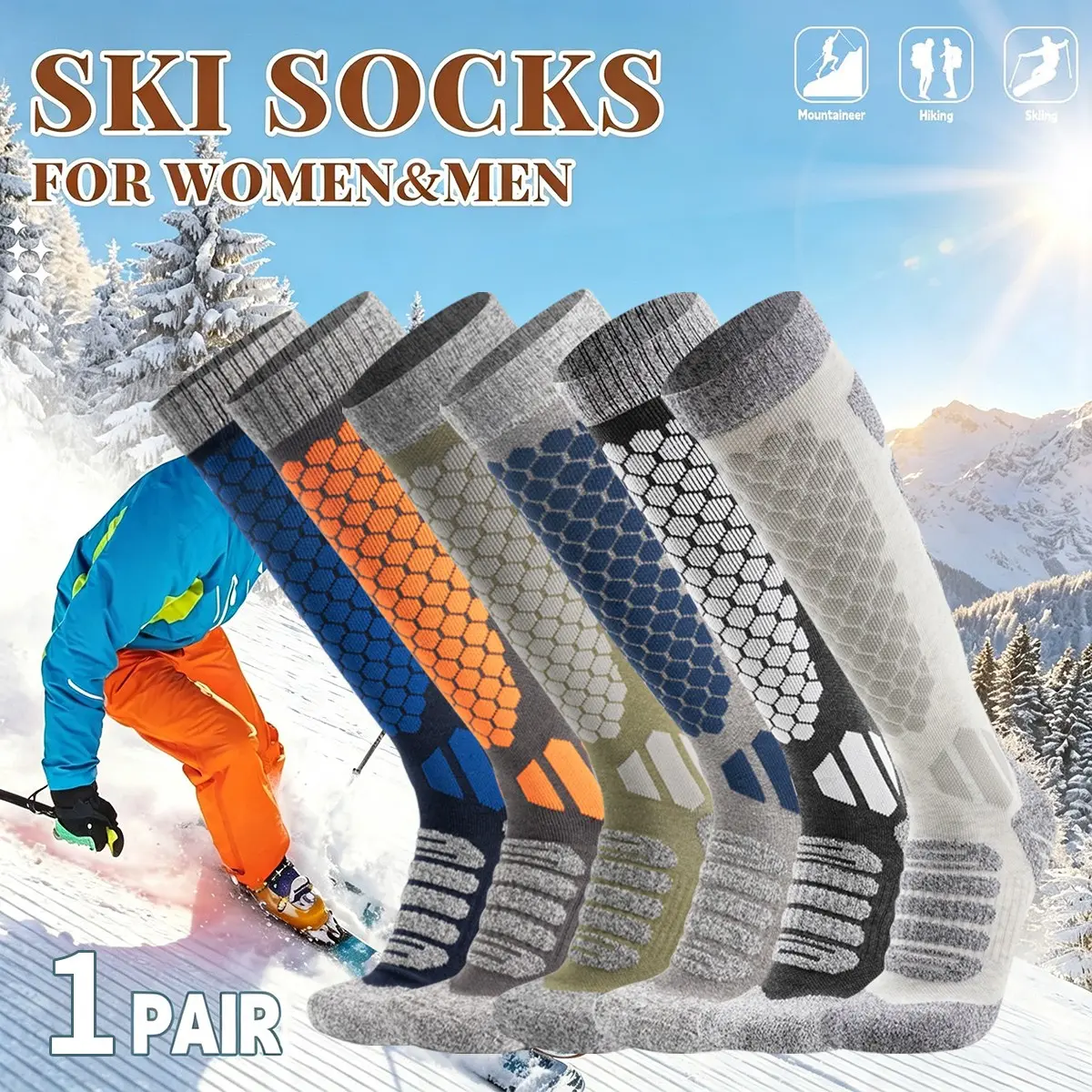 Unisex Ski Socks for Winter, Thickened Moisture-Wicking Sports Socks, Ideal for Cold Weather, Perfect for Snowboarding and Hiking