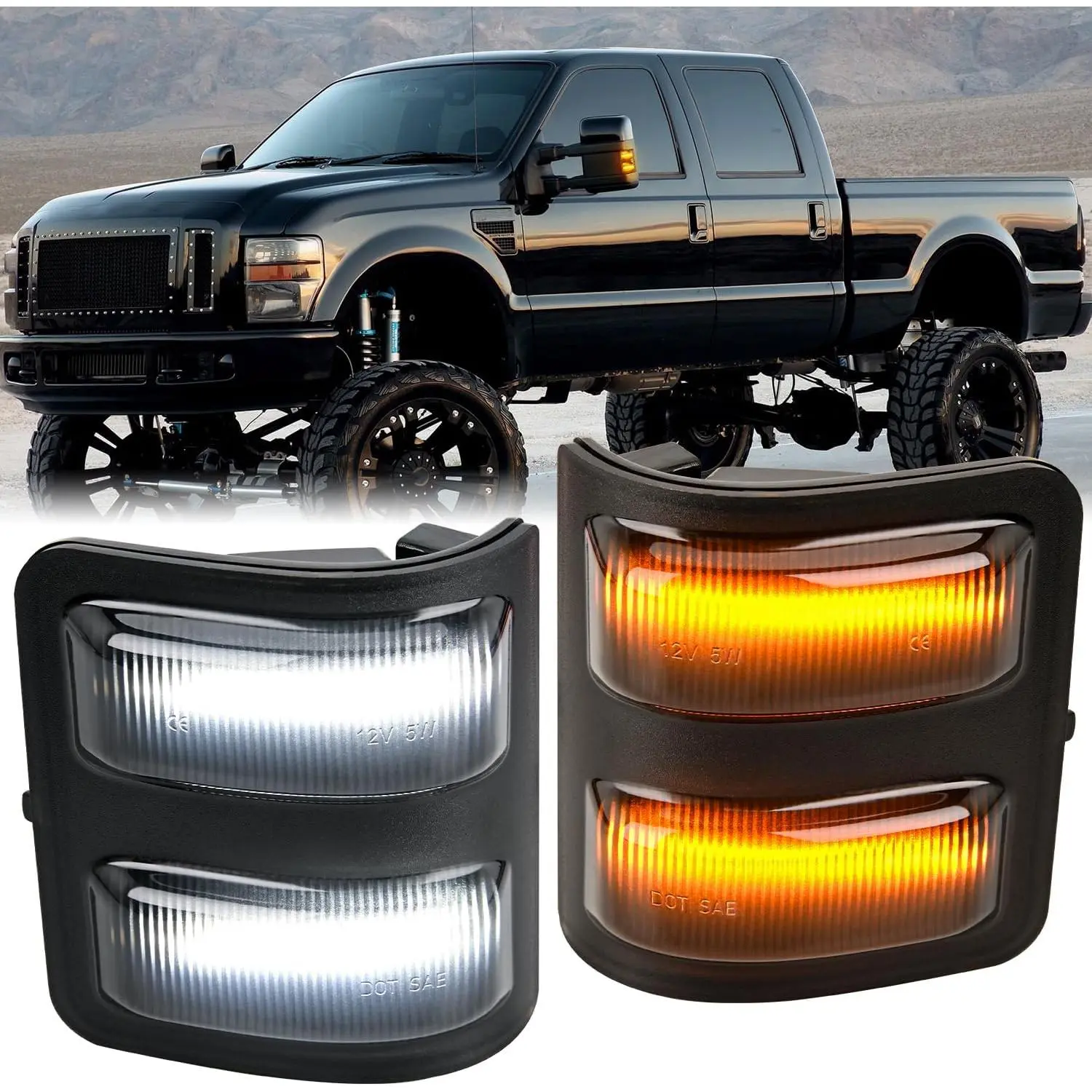 Nilight Truck Mirror Lights - Smoked Lens Switchback Amber Turn Signals, White Parking/Daytime Running Lamps, Plug-and-Play PC Housing Trucks Accessories, High Visibility for Night Driving, Fits 2008-2016 Ford F250 F350 F450 F550 Super Duty